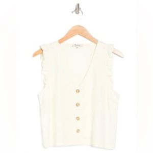 WHITE Ruffle Button Front Linen Blend Tank (8, white)